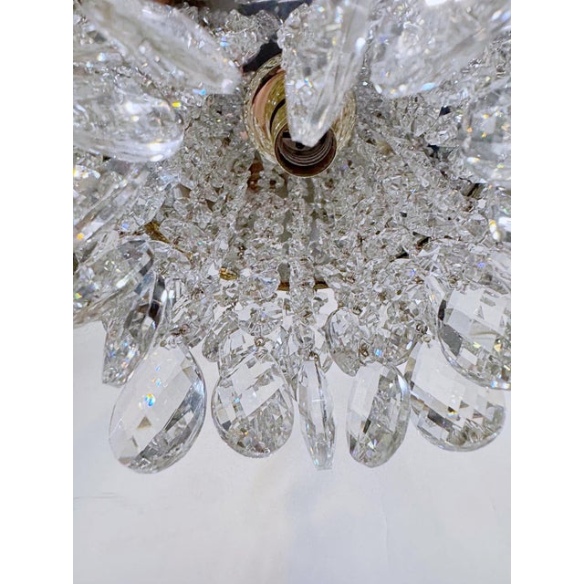 Brass Vintage Multi-Tier Crystal Waterfall Chandelier With Ornate Brass Rim For Sale - Image 8 of 9