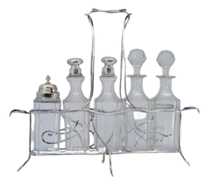 Silver Cruet with Salt and Pepper Shakers, Mustard Jar and Lid Holder, Set of 6