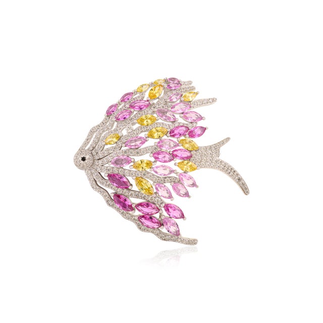 925 Silver Fish Brooch Pin With Colorful Marquise Cut Cz Diamonds For Sale - Image 10 of 12