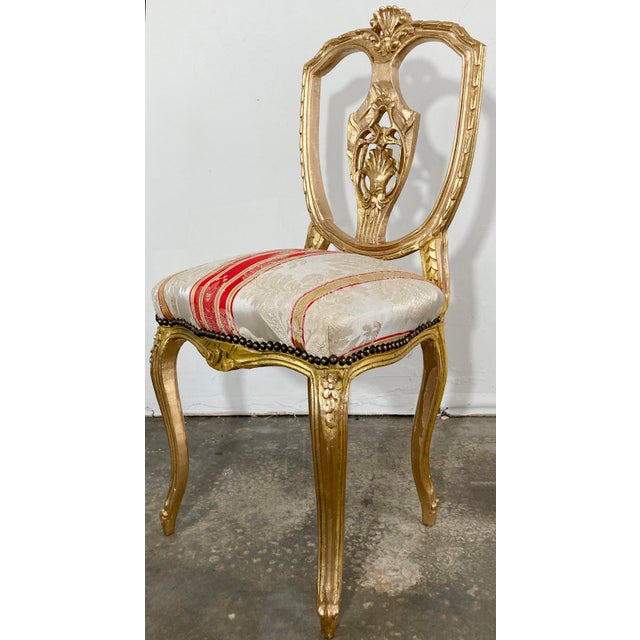 Art Nouveau Antique Venetian Style Giltwood Chair With Striped Upholstery For Sale - Image 3 of 9