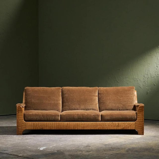 Modern Vintage Three-Seater Sofa in Mohair and Oak, Belgium, 1940s For Sale - Image 3 of 16