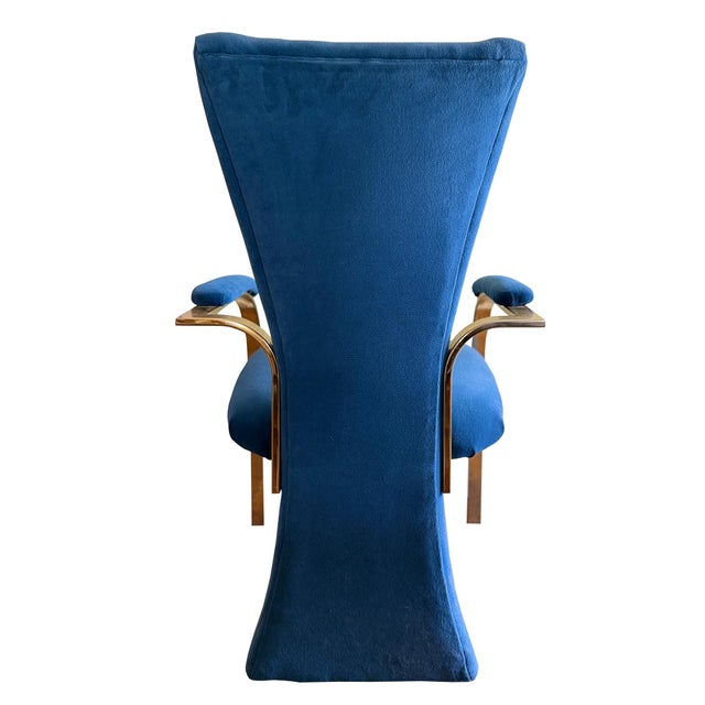 A striking set of four vintage blue velvet and brass dining armchairs by Carson’s of High Point, North Carolina, circa...