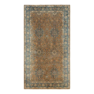 Hand-Knotted Antique Mashad Rug in Beige-Brown and Blue Floral Pattern For Sale