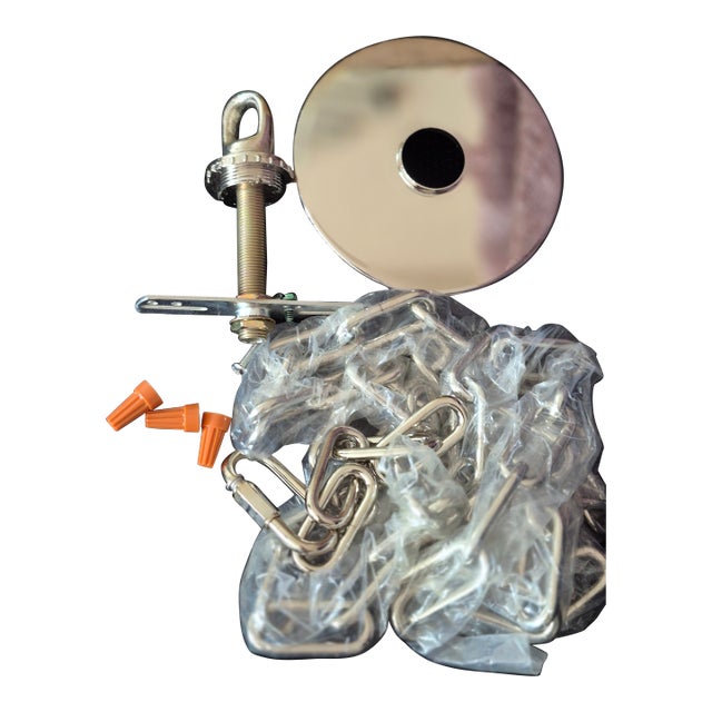 Vintage New Shiny Gold Brass Chandelier Medallion, 6 Foot Chain and Anchor Set For Sale