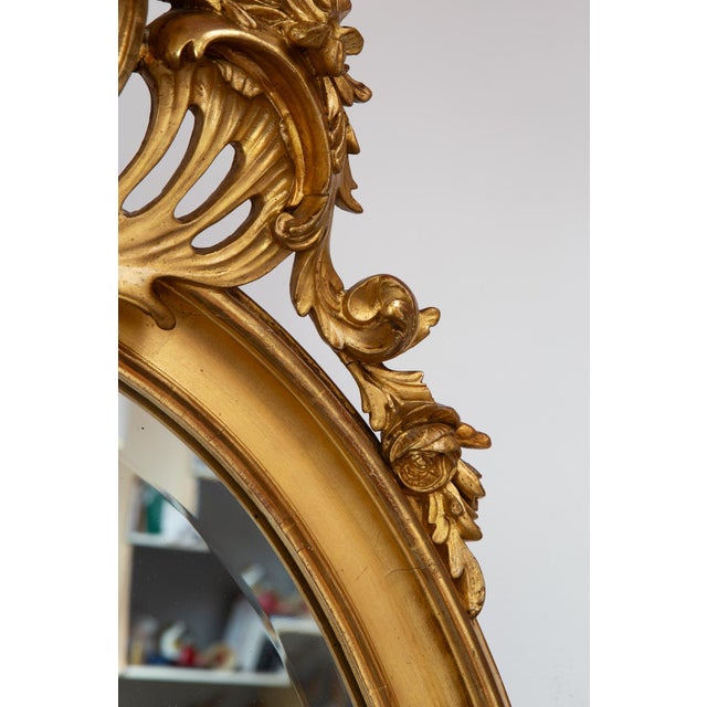 Antique French Louis XV Oval Gilt Mirror, 1913 For Sale - Image 14 of 15