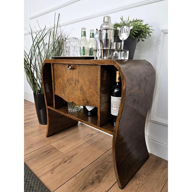 Mid-Century Italian Art Deco Style Walnut Waterfall Dry Bar Cocktail Cabinet, 1940s For Sale - Image 6 of 9