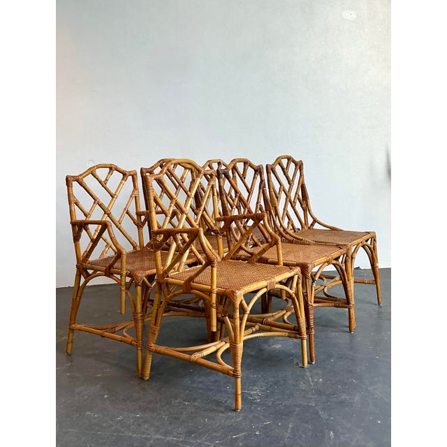 Vintage Chinese Chippendale Bamboo Dining Chairs - Set of 6 For Sale - Image 4 of 12