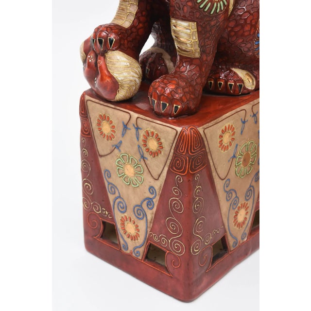 1950's Rare Kutani Japanese Ceramic Hand Painted 22 Carat Gold Painted Foo Dog Lions Pair Of For Sale - Image 10 of 12
