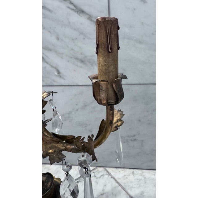 Mid 20th Century Mid 20th Century Italian Style Gilt Wood and Tole Three Light Candelabra For Sale - Image 5 of 10