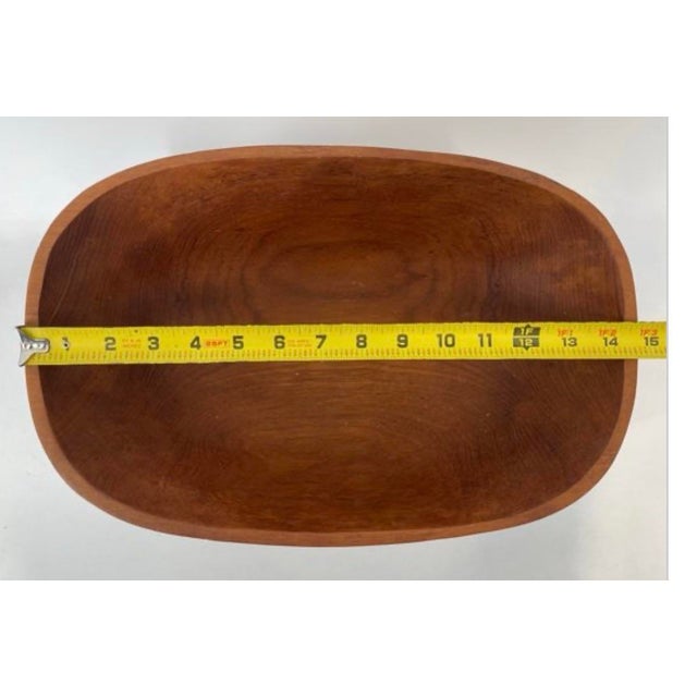 Wood Large Vintage Hand Turned Solid Teak Wood Bowl Organic Modern MCM For Sale - Image 7 of 7