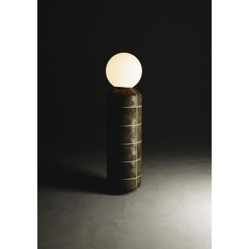 Navazi medium floor lamp in scorched coal ceramic & frosted glass by svitanok one of a kind. Dimensions: ø 16 x h 79 cm....