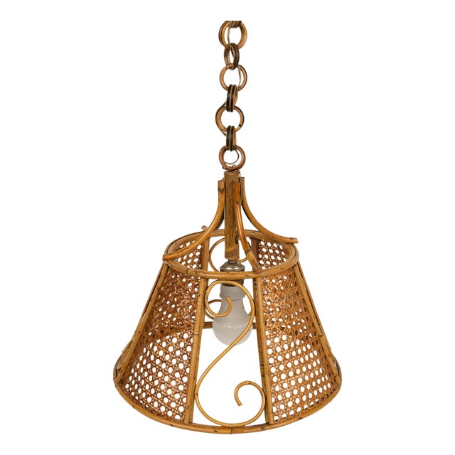 Mid-Century French Riviera Pendant in Rattan and Wicker, Italy, 1960s For Sale