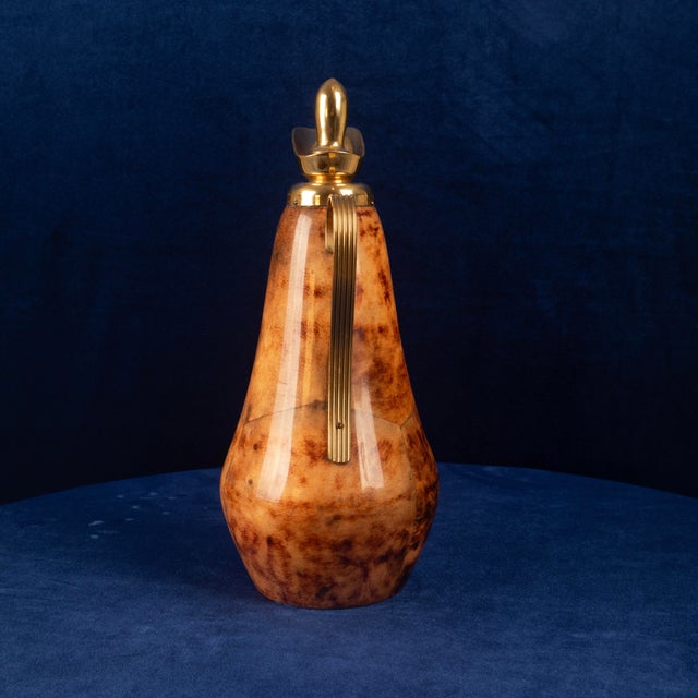 Tobacco-Coloured Parchment and Brass Thermos by Macabo of Cusano Milanino, Italy 1950 For Sale - Image 12 of 17