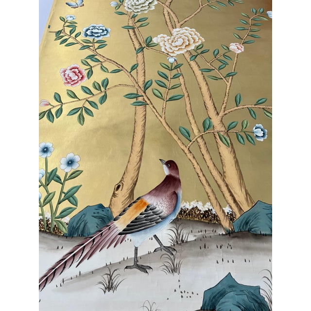 Not Yet Made - Made To Order Gold Leaf Chinoiserie Hand-Painted Bird & Floral Wall Panels (Set of 2) For Sale - Image 5 of 6