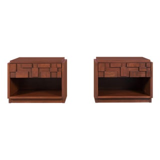Vintage Brutalist “Staccato” Walnut Nightstands by Lane, A Pair For Sale
