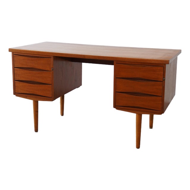 Danish Modern Teak Double-Pedestal Desk in the Style of Arne Vodder For Sale