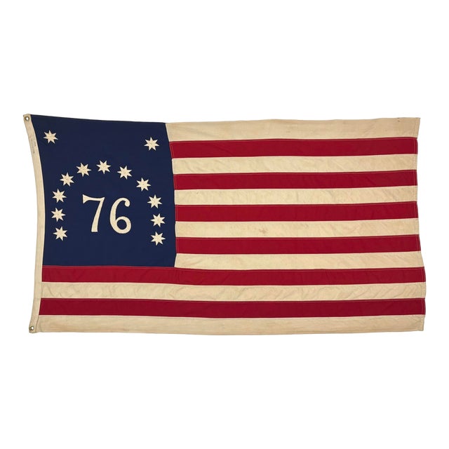 Vintage Cotton Embroidered Bennington 76 American Flag For Sale