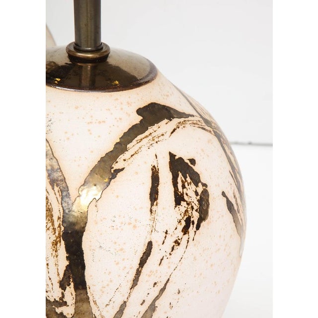 Beige Large Pair of Raku Ware Lamps Designed for Steve Chase For Sale - Image 8 of 13