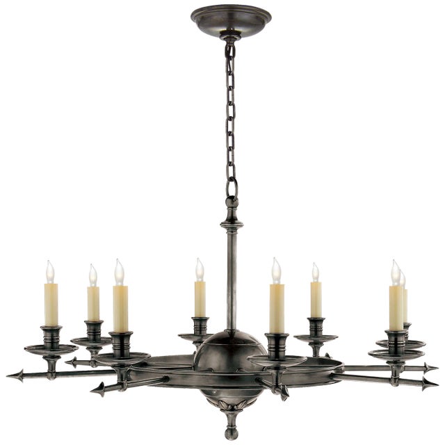Leaf and Arrow Large Chandelier in Bronze Designer: Chapman & Myers Canopy: 5.75" Round Mounting: Chain Shade Detail:...
