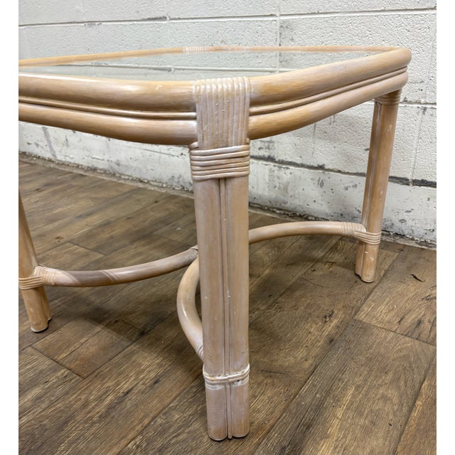 Vintage MCM Style Organic Coastal Rattan Bamboo Glass End Table or Nightstand For Sale In Kansas City - Image 6 of 10