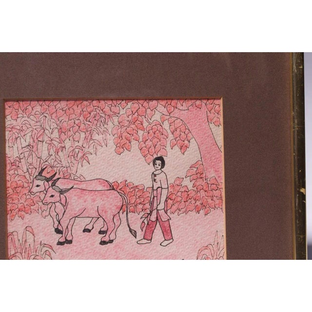 Vintage Southeastern Asian Figural Ink and Watercolor For Sale - Image 4 of 12