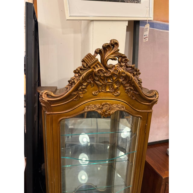 Wood Louis XV Style Giltwood Curio Display Cabinet, 1970's For Sale - Image 7 of 14