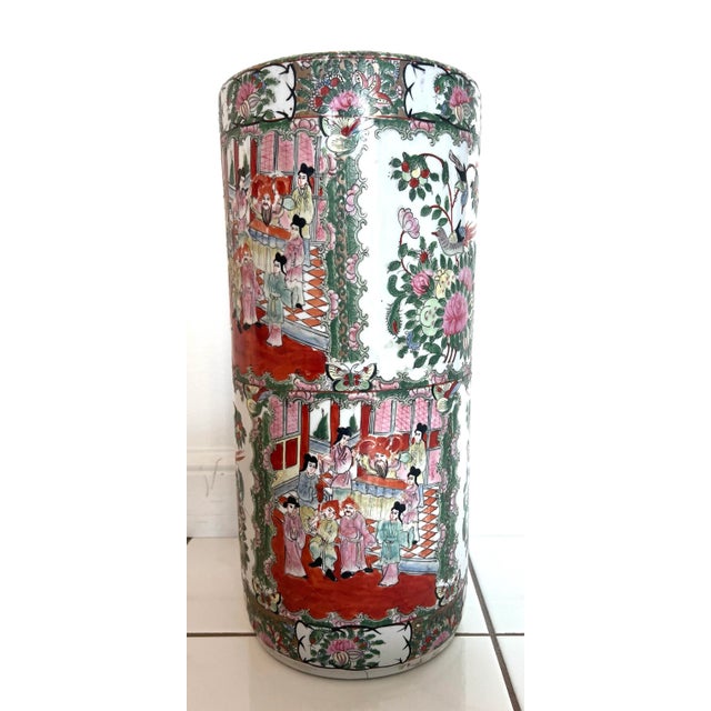 Rose Medallion Porcelain Umbrella Stand For Sale - Image 4 of 10
