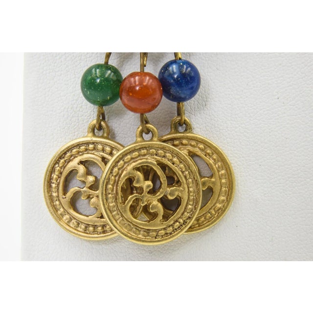 Metal Late 20th Century Large Byzantine Style Gold Tone Dangling Chip-On Earrings - 2 Pieces For Sale - Image 7 of 9
