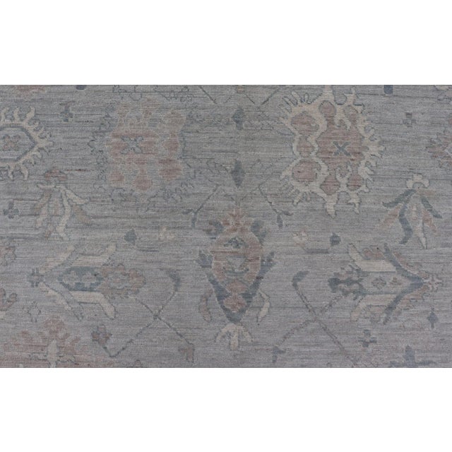 Textile Modern Oushak in All-Over Floral Design With Light Gray Background and Neutral Colors For Sale - Image 7 of 13