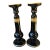 A Pair of Art Deco Black Glass Round Candlesticks With Gold Trim For Sale