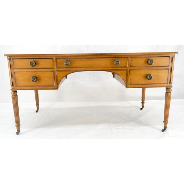 Kittinger Light Walnut Leather Top 5 Drawer Fluted Leg Partner Desk For Sale - Image 10 of 12