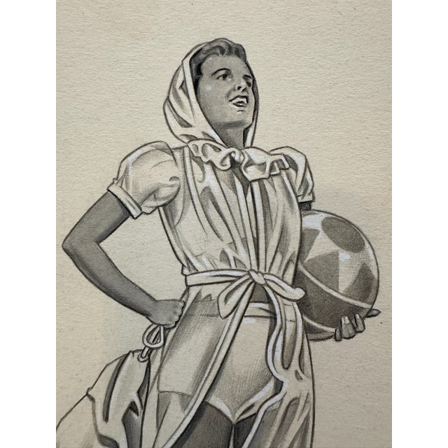 Original graphite pencil drawing by American artist and illustrator Theodore E. Schrock (1879–1952), depicting a cheerful...