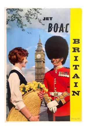 Vintage 1950's Mid Century Modern " Jet b.o.a.c. Britain " Lithograph Print Collector's Airline Travel Poster