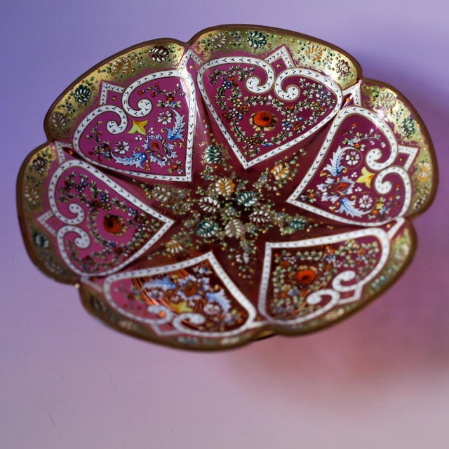 Late 19th Century Late 19th Century Moser Cranberry Glass Gilt & Enameled Footed Compote For Sale - Image 5 of 10