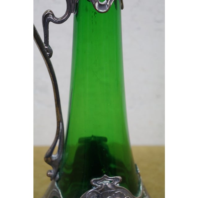Antique Art Nouveau German WMF Green Glass Pewter Claret Pitcher Jug For Sale - Image 13 of 15