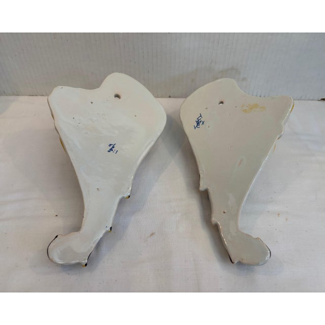 Blue Pair of 1920s French Faience Wall Pockets For Sale - Image 8 of 10