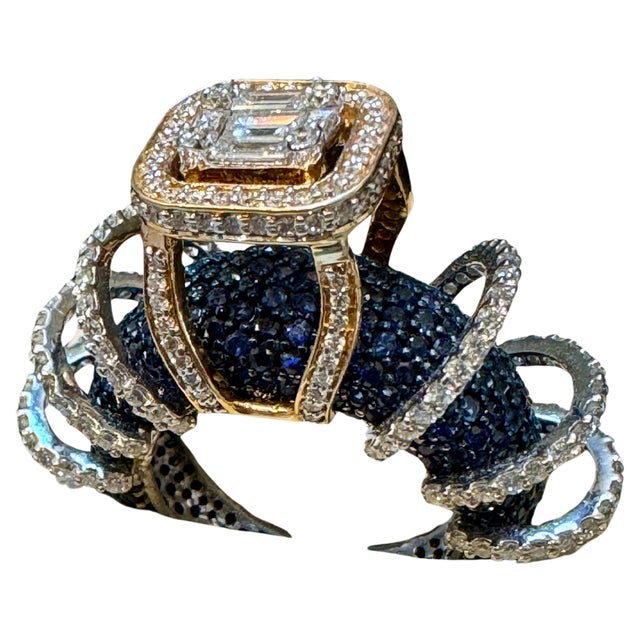 5 Carat Blue Sapphire and 2 Ct Diamond Cocktail Ring in 18 Karat WY Gold Estate For Sale - Image 15 of 18