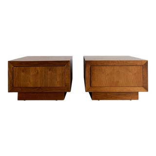 1980s Low Profile Walnut Nightstands - a Pair For Sale