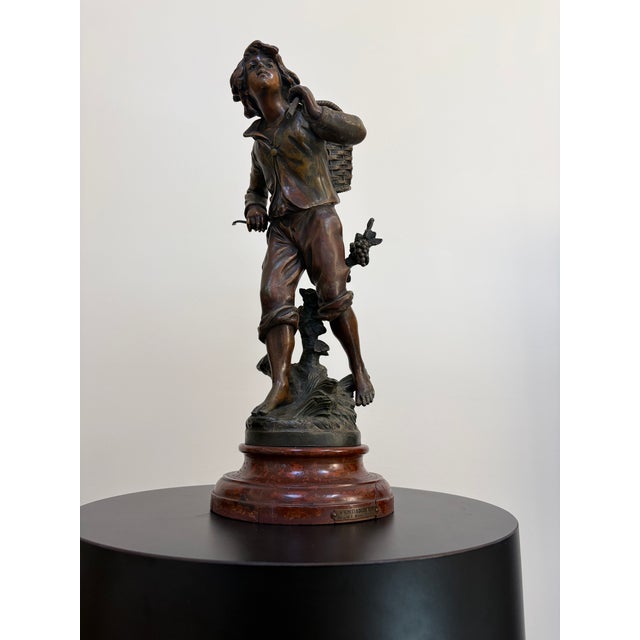 Wood Antique French Vendangeur Spelter Sculpture After Moreau For Sale - Image 7 of 13