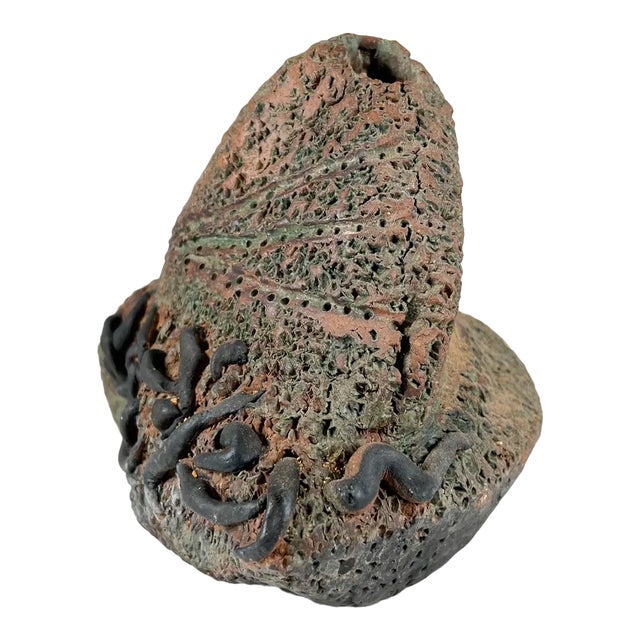 1970s Studio Pottery Abstract Textured Triangular Object For Sale