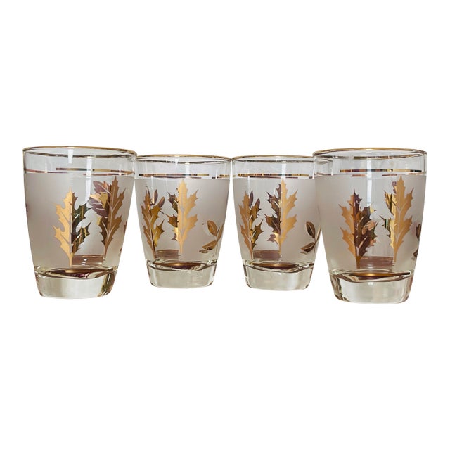1960s Golden Leaves Libbey Juice Glasses- Set of Four For Sale