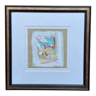Listed John Schwab Original Oil Stick Abstract Kandinsky Rothko Style Painting Cubism MCM For Sale