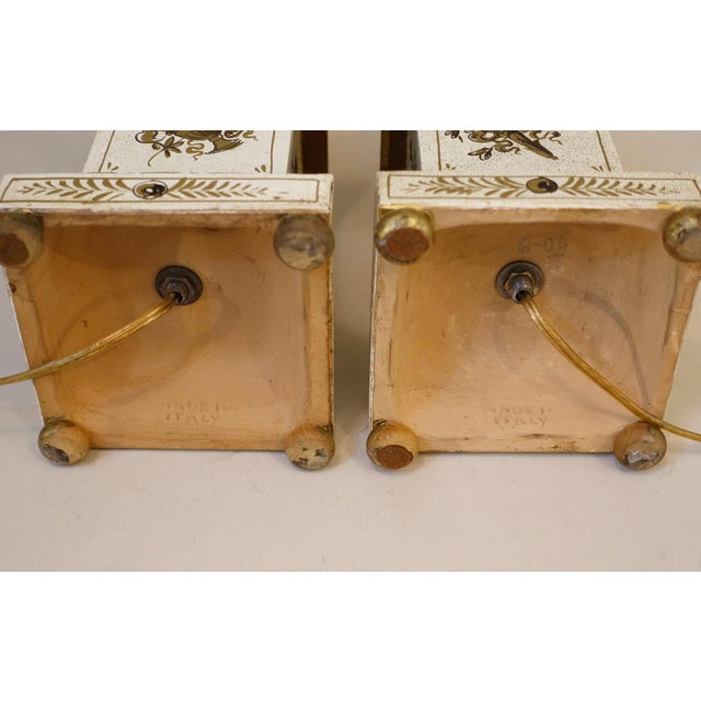 1930s Neoclassical Hand Painted Tole "Grand Tour" Tuscan Style Column Terra Cotta Pottery Wood Table Lamps - a Pair For Sale - Image 13 of 13
