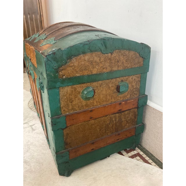 Large Antique Victorian Oak Banded Dome Top Steamer Trunk Chest, Maier For Sale - Image 9 of 16