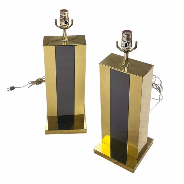 1980s 1980s Gold and Black Pierre Cardin Style Metal Table Lamps - a Pair For Sale - Image 5 of 13