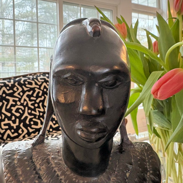 Pair of Vintage African Hand-Carved Wood Bust Sculptures, Tribal Modern Style, 16 Inches For Sale In Providence - Image 6 of 12