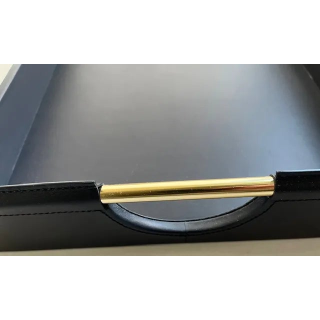 Ralph Lauren Leather Tray, Smooth Calf Leather, Polished Brass Handles, Navy, Brand New For Sale In Chicago - Image 6 of 11