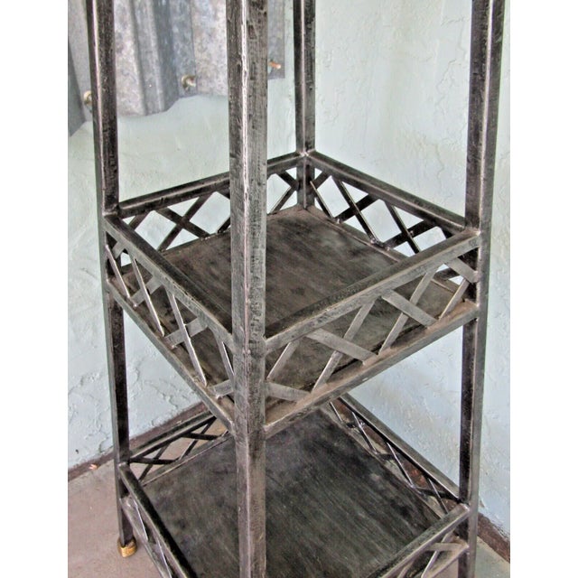 1990s 1990s Maitland-Smith Metal Two Shelf Copper Bowl Top Jardiniere Etagere Stand For Sale - Image 5 of 10