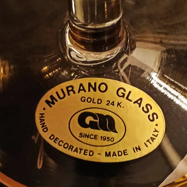 Glasses and Tray in Murano Glass with Hand-Decorated 24 Karat Gold Finishes from GN Murano, 1970s, Set of 7 For Sale - Image 10 of 11