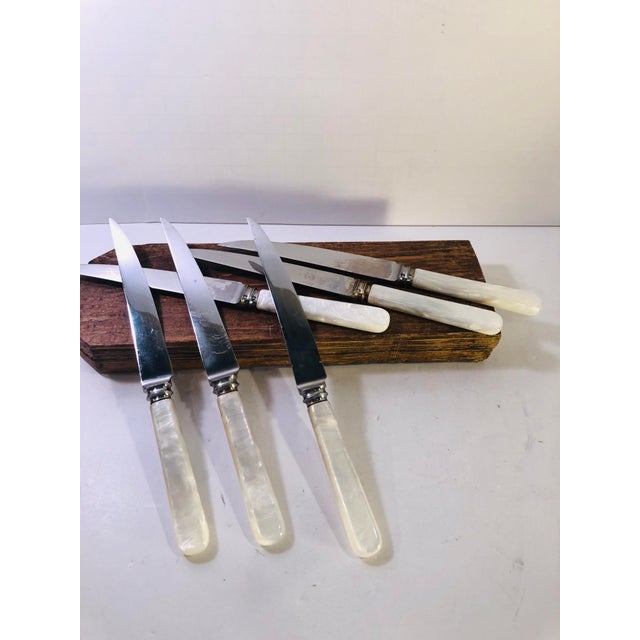 1950s Vintage Sheffield English Pearl Handled Steak Knives Set of 6